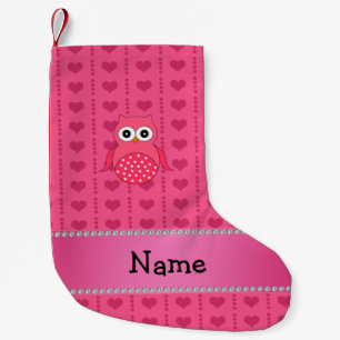 Personalised name pink owl pink hearts small christmas stocking