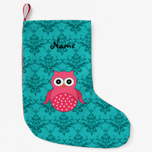 Personalised name pink owl turquoise damask small christmas stocking