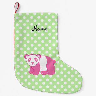 Personalised name pink panda green polka dots small christmas stocking