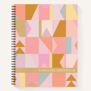 Personalised Name Pink Pastel Geometric Stylish Notebook
