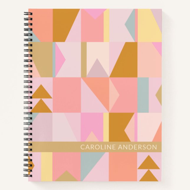 Personalised Name Pink Pastel Geometric Stylish Notebook (Front)