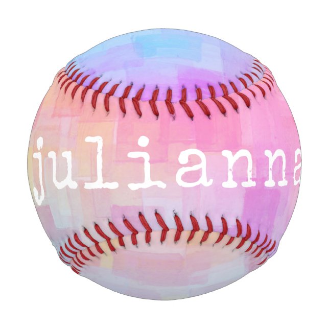 Personalised Name Pink Pastel Gradient Watercolor Baseball (Front)
