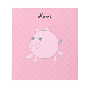 Personalised name pink pig hearts notepad