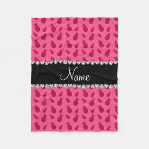 Personalised name pink pineapple pattern fleece blanket