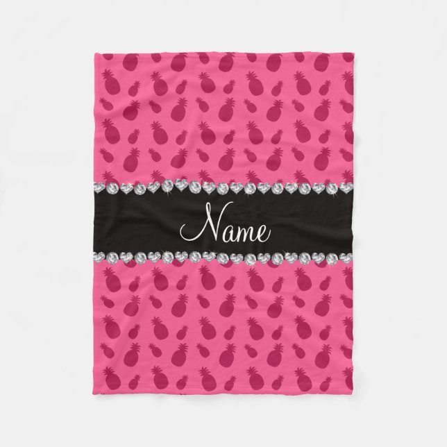 Personalised name pink pineapple pattern fleece blanket (Front)