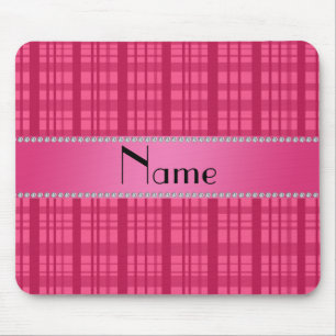 Personalised name pink plaid pattern mouse pad