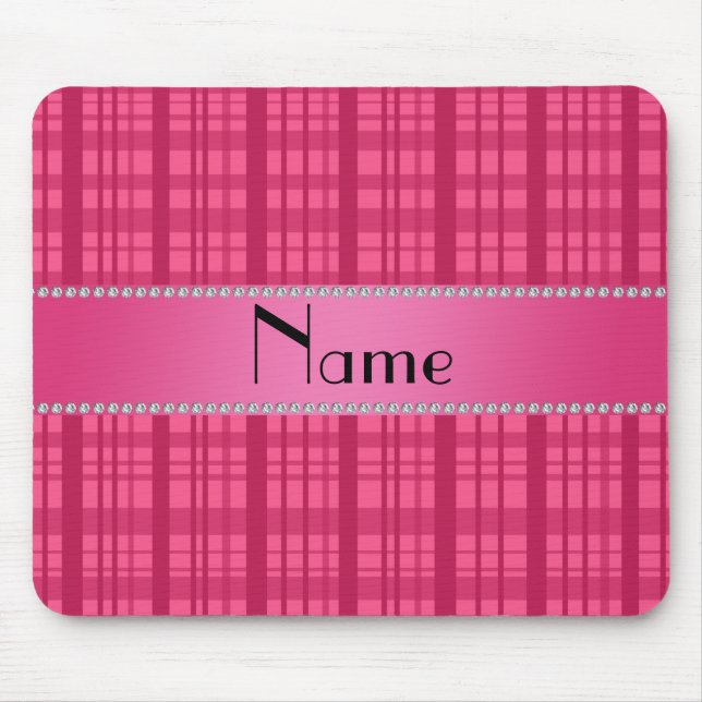 Personalised name pink plaid pattern mouse pad (Front)