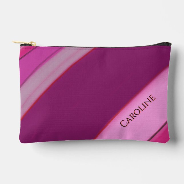Personalised Name Pink Plum Stripes Accessory Pouch (Front)
