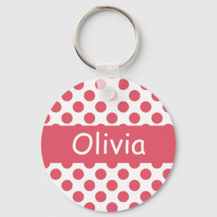Personalised Name Pink Polka Dots Keychains