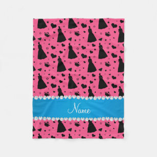 Personalised name pink princess hearts stars crown fleece blanket