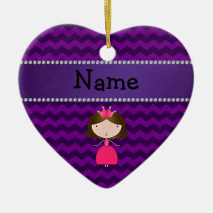 Personalised name pink princess purple chevrons ceramic ornament