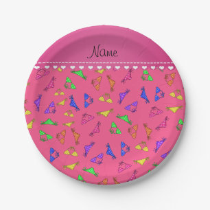 Personalised name pink rainbow bikinis paper plate