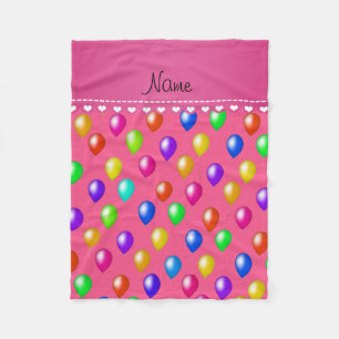 Personalised name pink rainbow birthday balloons fleece blanket
