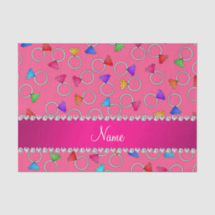 Personalised name pink rainbow diamond ring tissue paper