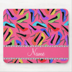 Personalised name pink rainbow leopard high heels mouse pad