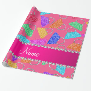 Personalised name pink rainbow leopard purses wrapping paper