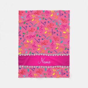 Personalised name pink rainbow music notes fleece blanket