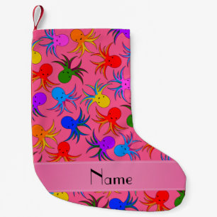 Personalised name pink rainbow octopus small christmas stocking