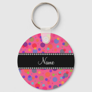 Personalised name pink rainbow polka dots key ring