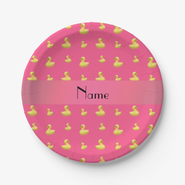 Personalised name pink rubber duck pattern paper plate (Front)