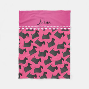 Personalised name pink scottish terrier dogs fleece blanket