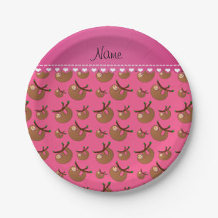 Personalised name pink sloth pattern paper plate