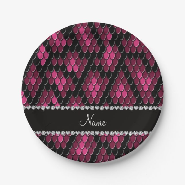 Personalised name pink snake skin pattern paper plate (Front)