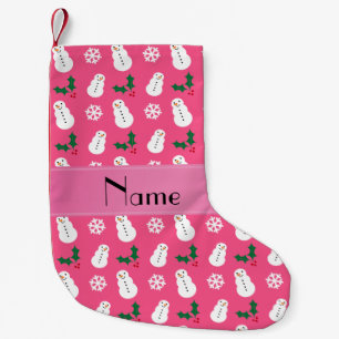 Personalised name pink snowman christmas small christmas stocking