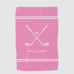 Personalised Name Pink Stripes Stylish Golf Towel