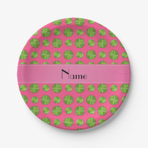 Personalised name pink tennis balls pattern paper plate
