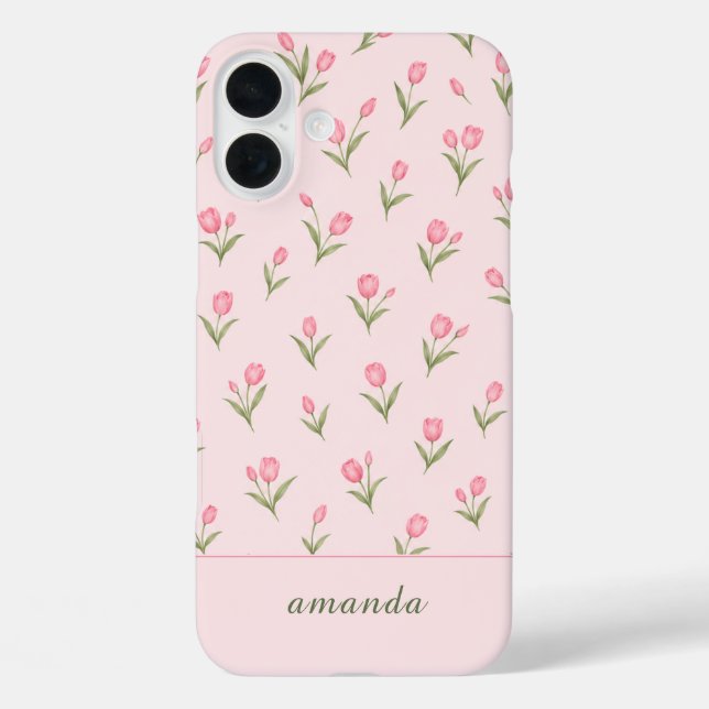 Personalised Name Pink Tulips Case-Mate iPhone Case (Back)