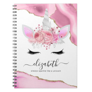 Personalised Name Pink Unicorn Notebook