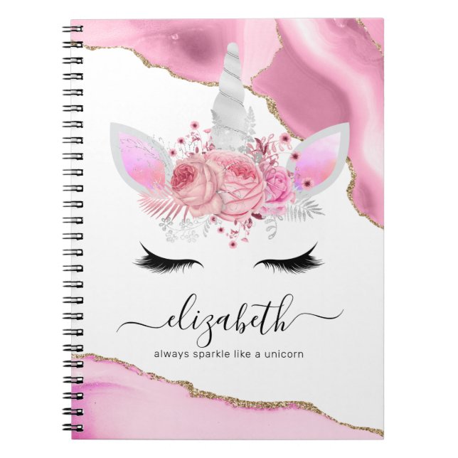 Personalised Name Pink Unicorn Notebook (Front)