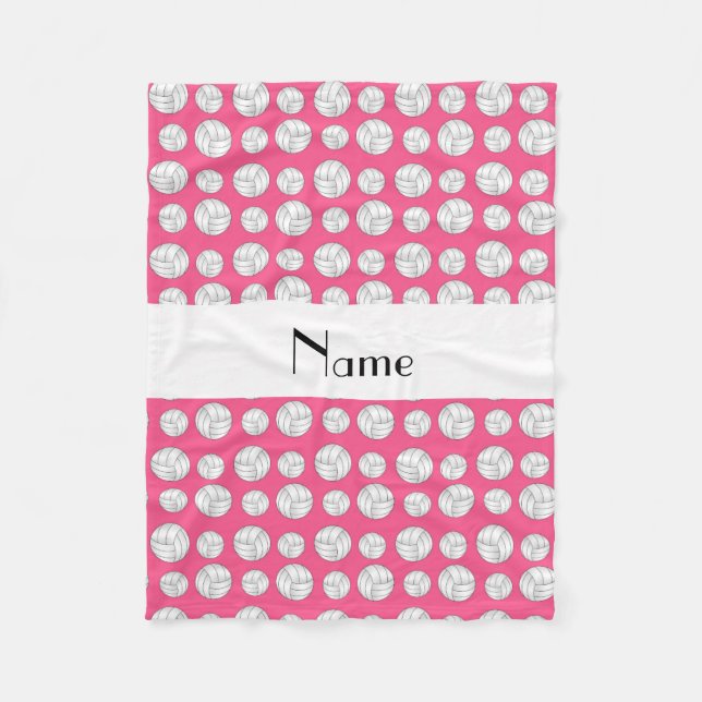 Personalised name pink volleyball balls fleece blanket (Front)