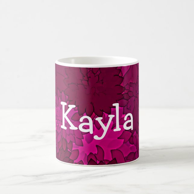 Personalised Name Pink & White Dahlia Flower Coffee Mug (Center)