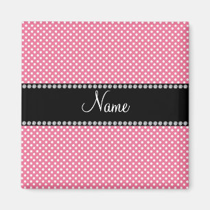 Personalised name pink white polka dots small magnet