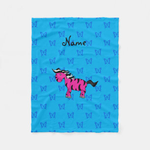 Personalised name pink zebra blue butterflies fleece blanket