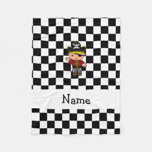 Personalised name pirate black white checkers fleece blanket