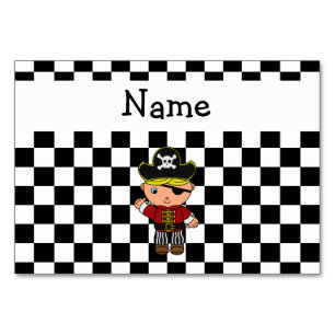 Personalised name pirate black white checkers table number