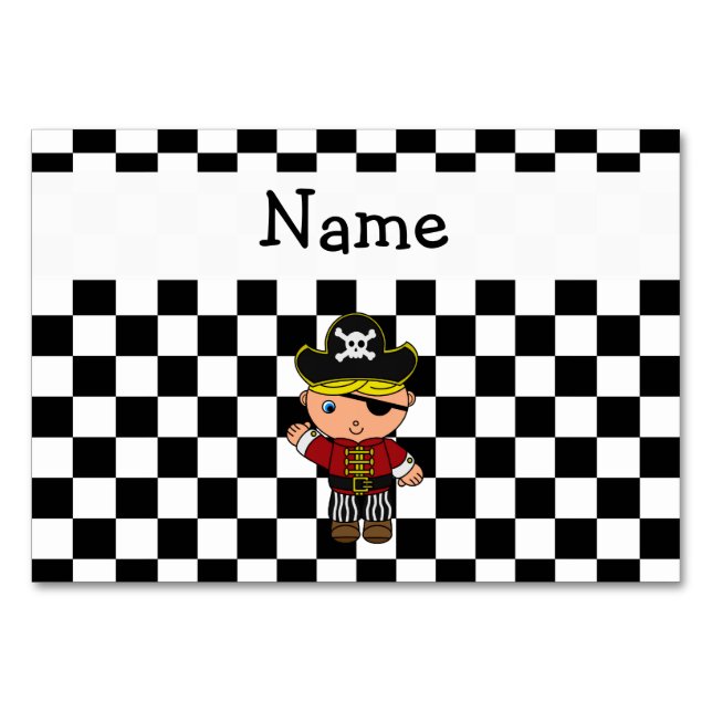 Personalised name pirate black white checkers table number (Front)