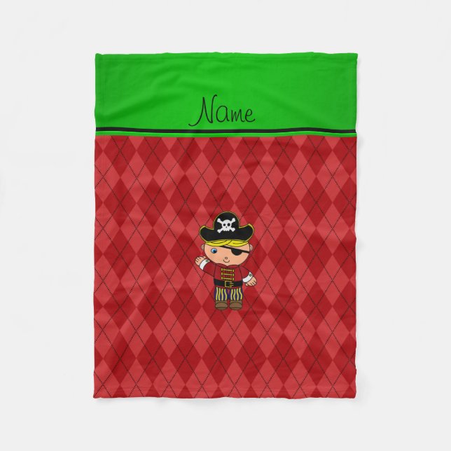 Personalised name pirate red argyle fleece blanket (Front)