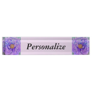 Personalised Name Plate w/ Clock Option - Peony