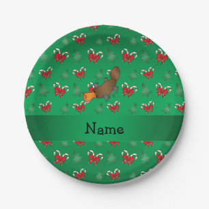 Personalised name platypus candy canes bows paper plate