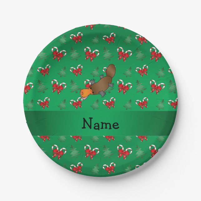 Personalised name platypus candy canes bows paper plate (Front)