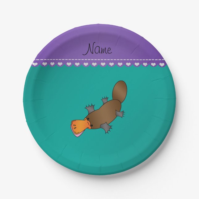 Personalised name platypus green paper plate (Front)