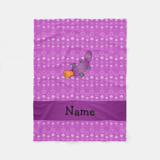 Personalised name platypus purple bubbles fleece blanket (Front)