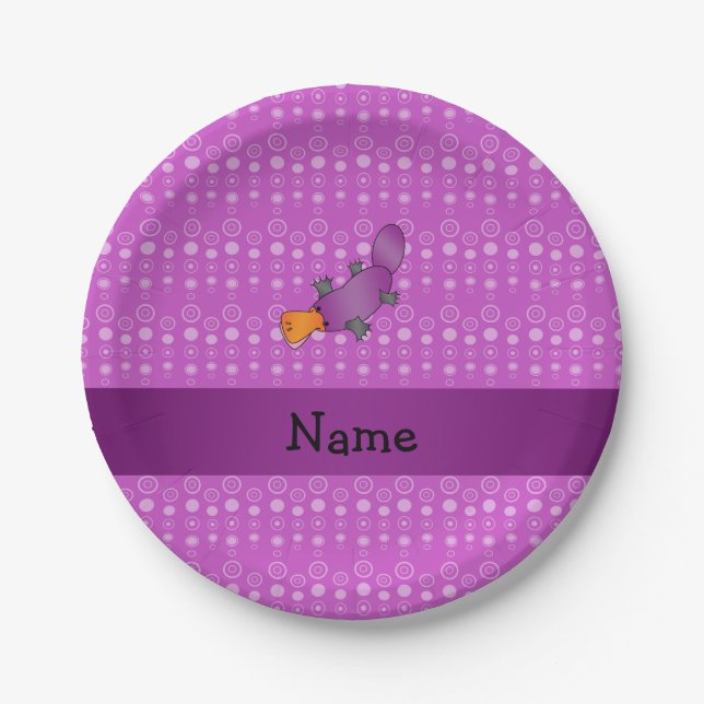 Personalised name platypus purple bubbles paper plate (Front)