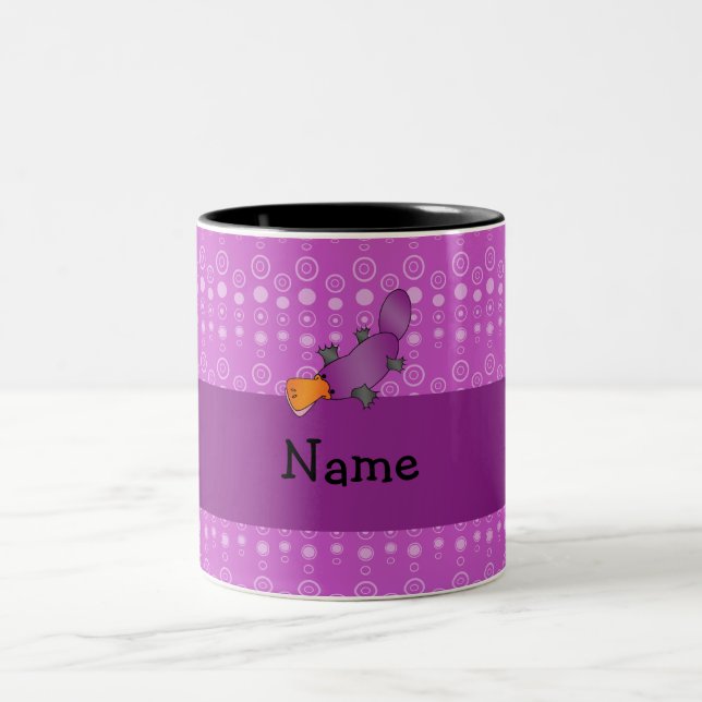 Personalised name platypus purple bubbles Two-Tone coffee mug (Center)