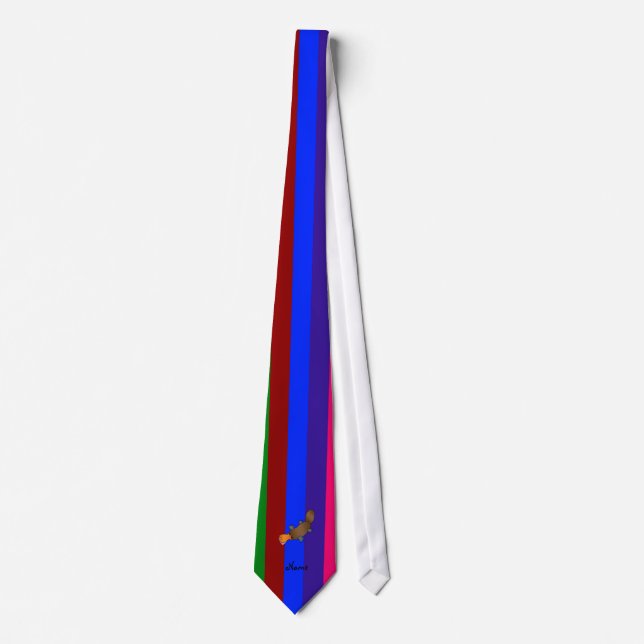 Personalised name platypus rainbow stripes tie (Front)