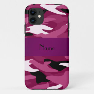 Personalised name plum purple camouflage iPhone 11 case